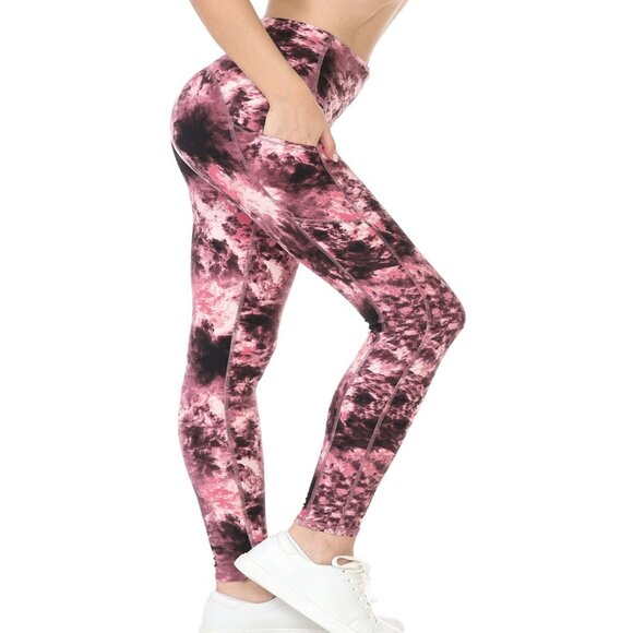 Women's Premium Detail Active Full-Length Leggings w/Pockets Pink Tie Dye S-XL - Picture 1 of 5